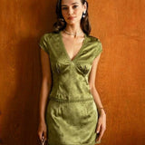 Green Floral Satin Mini Skirt