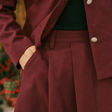 Wine Red Pleated A-Line Mini Skirt