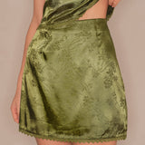 Green Floral Satin Mini Skirt