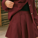 Wine Red Pleated A-Line Mini Skirt