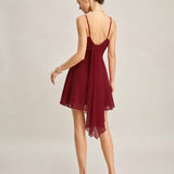 Red Ruched Slip Chiffon Mini Dress