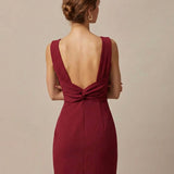 Red Boat Neck Backless Mini Dress