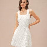 White Square Neck Floral A-Line Mini Dress