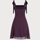 Purple Tie Strap Chiffon Mini Dress