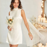 Apricot Boat Neck Tie Satin Mini Dress