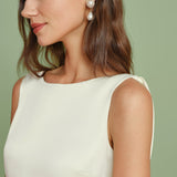 Apricot Boat Neck Pearl Mini Dress