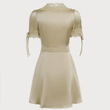 Apricot V Neck Lace Satin Mini Dress