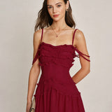 Red Ruffle Strapless Chiffon Mini Dress