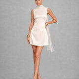Apricot Boat Neck Tie Satin Mini Dress