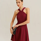 Wine Red Chiffon A-Line Sleeveless Mini Dress