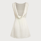 Apricot Boat Neck Pearl Mini Dress