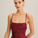 Wine Red Floral Backless Slip Mini Dress