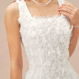 White Square Neck Floral A-Line Mini Dress