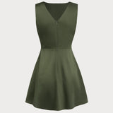 Green Satin Sleeveless Mini Dress