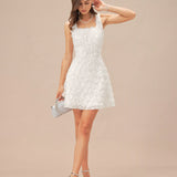 White Square Neck Floral A-Line Mini Dress
