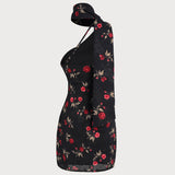 Black Jacquard One Shoulder Mini Dress