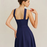 Navy Chiffon A-Line Mini Dress