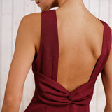 Red Boat Neck Backless Mini Dress