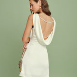 Apricot Boat Neck Pearl Mini Dress