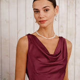 Wine Red Satin Cowl Neck Mini Dress