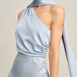 Blue One Shoulder Satin Mini Dress
