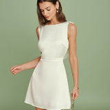Apricot Boat Neck Pearl Mini Dress