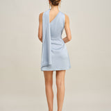 Blue One Shoulder Satin Mini Dress