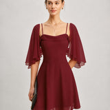 Red Ruched Slip Chiffon Mini Dress