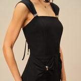 Black Square Neck Cap Sleeve Mini Dress