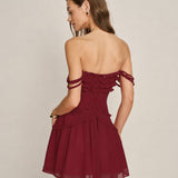 Red Ruffle Strapless Chiffon Mini Dress