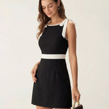 Black Contrasting Bowknot Mini Dress