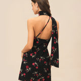 Black Jacquard One Shoulder Mini Dress