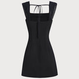 Black Square Neck Cap Sleeve Mini Dress