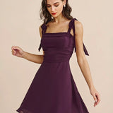 Purple Tie Strap Chiffon Mini Dress