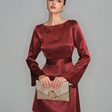 Wine Red Satin Bell Sleeve Mini Dress