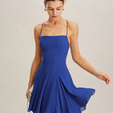 Blue Chiffon Backless Slip Mini Dress