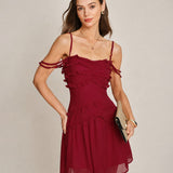 Red Ruffle Strapless Chiffon Mini Dress