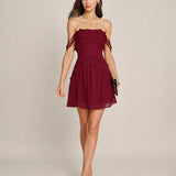 Red Ruffle Strapless Chiffon Mini Dress