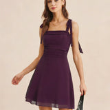 Purple Tie Strap Chiffon Mini Dress