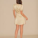 Apricot V Neck Lace Satin Mini Dress