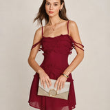 Red Ruffle Strapless Chiffon Mini Dress