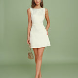 Apricot Boat Neck Pearl Mini Dress