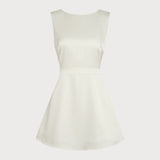 Apricot Boat Neck Pearl Mini Dress