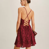 Wine Red Floral Backless Slip Mini Dress