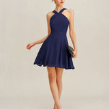 Navy Chiffon A-Line Mini Dress