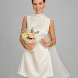 Apricot Boat Neck Tie Satin Mini Dress