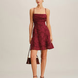 Wine Red Floral Backless Slip Mini Dress