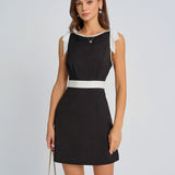 Black Contrasting Bowknot Mini Dress