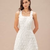 White Square Neck Floral A-Line Mini Dress