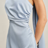 Blue One Shoulder Satin Mini Dress